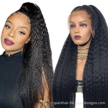SPARK 36 Inch High Quality Virgin Remy Human Hair Lace Wig Kinky Straight Yaki Full Lace Braided Natural Wigs for Women